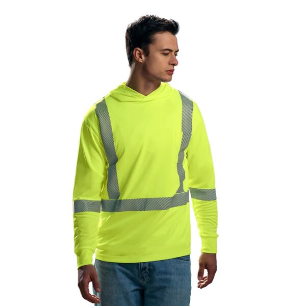 Long Sleeve Hi-VIS Hooded T-Shirt with Segmented Stripes Thumbnail