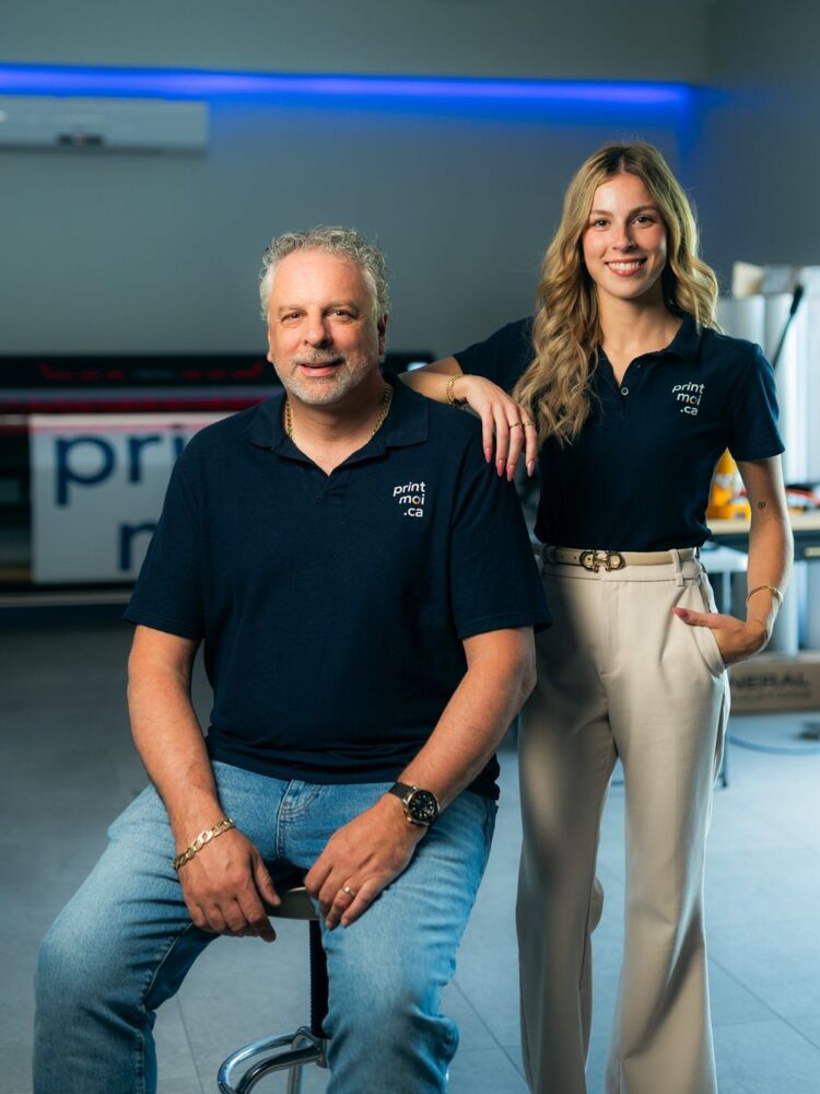 Sylvain and Noemie, the owners of printmoi.ca, in their Edmundston print shop
